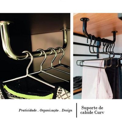 Suporte Tubo para Cabides Arara Cabideiro 73cm de Teto Closet Masutti Organizador Curvado Preto