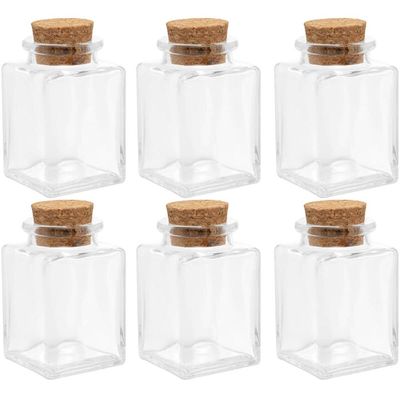 6 Mini Potes de Vidro Porta Temperos com Tampa de Rolha Lembrancinha Quadrados Lyor