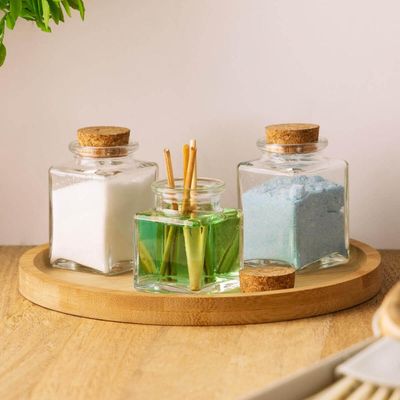 3 Mini Potes Quadrados de Vidro com Tampa de Rolha 90ml Lyor Porta Temperos Chás