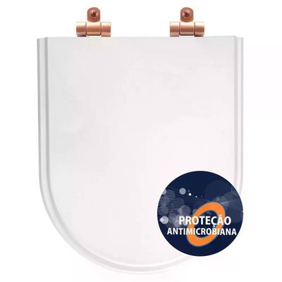 Tampa De Vaso Poliéster Antibactéria Com Fechamento Lento Level Branco Para Louça Deca Com Ferragem Rose Gold