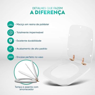 Tampa De Vaso Poliéster Com Amortecedor Boss Matte Black (preto Fosco) Para Bacia Incepa Com Ferragem Rose Gold