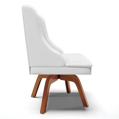 Kit 6 Cadeiras Estofadas Para Sala De Jantar Base Giratória De Madeira Lia Sintético Branco - Ibiza