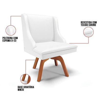 Kit 6 Cadeiras Estofadas Para Sala De Jantar Base Giratória De Madeira Lia Sintético Branco - Ibiza