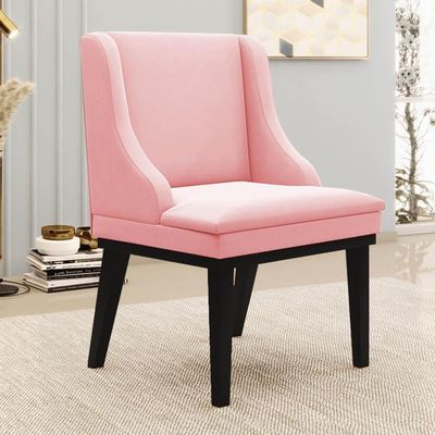 Kit 4 Cadeiras Estofadas Para Sala De Jantar Base Fixa De Madeira Preto Lia Suede Rosa Bebê - Ibiza