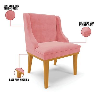 Kit 10 Cadeiras Estofadas Para Sala De Jantar Base Fixa De Madeira Castanho Lia Suede Rosê - Ibiza
