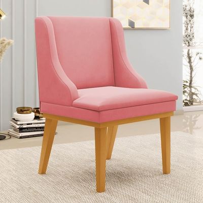 Kit 10 Cadeiras Estofadas Para Sala De Jantar Base Fixa De Madeira Castanho Lia Suede Rosê - Ibiza