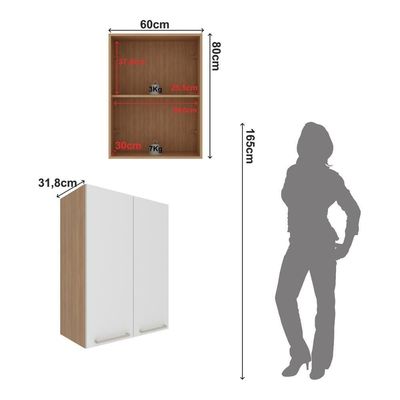 Armário De Cozinha Aéreo Com 2 Portas 60cm Multimóveis Cr20426 Freijó Branco