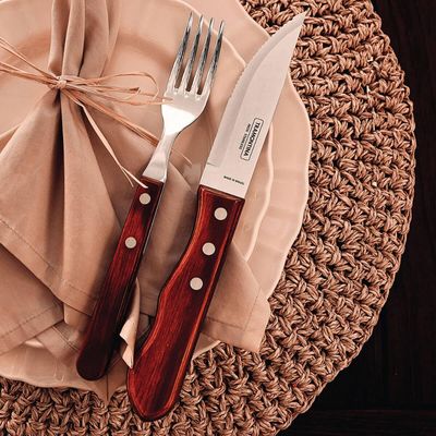 Kit 24 Garfos para Churrasco Tramontina Jumbo Inox Cabo Madeira Polywood Vermelho
