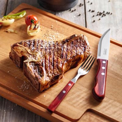 Kit 24 Garfos para Churrasco Tramontina Jumbo Inox Cabo Madeira Polywood Vermelho