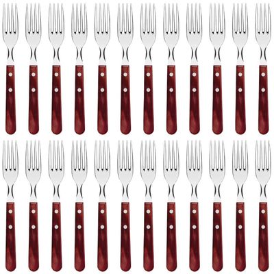 Kit 24 Garfos para Churrasco Tramontina Jumbo Inox Cabo Madeira Polywood Vermelho