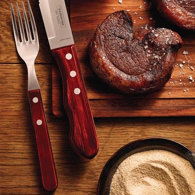 Kit 24 Garfos para Churrasco Tramontina Jumbo Inox Cabo Madeira Polywood Vermelho