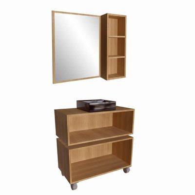 Gabinete 80cm Alice Mel Arenas Balcão Espelheira Cuba Preta Armário Suspenso 2 Gavetas Para Banheiro