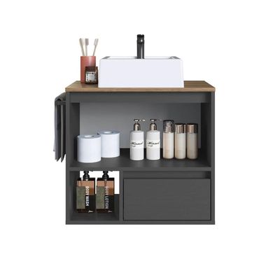 Gabinete Suspenso 60cm Mel Grafite com Cuba 1 Nicho 1 Gaveta e Toalheiro BH8050MGCUBA