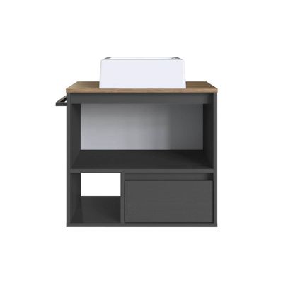 Gabinete Suspenso 60cm Mel Grafite com Cuba 1 Nicho 1 Gaveta e Toalheiro BH8050MGCUBA
