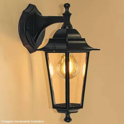 Kit 2 Arandelas Pretas de Parede Bivolt 37cm Lente Transparente Luminárias Bivolt