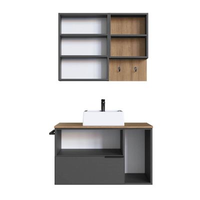 Conjunto para Banheiro Gabinete Suspenso 80cm com Toalheiro Cuba e Espelheira Grafite