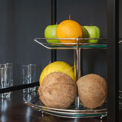 Fruteira Dupla de Mesa Bancada Aramada com Vidro Redonda Masutti 2 Andares Suporte para Frutas