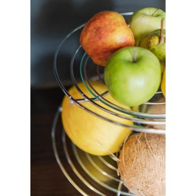 Fruteira Dupla de Mesa Bancada Aramada com Vidro Redonda Masutti 2 Andares Suporte para Frutas