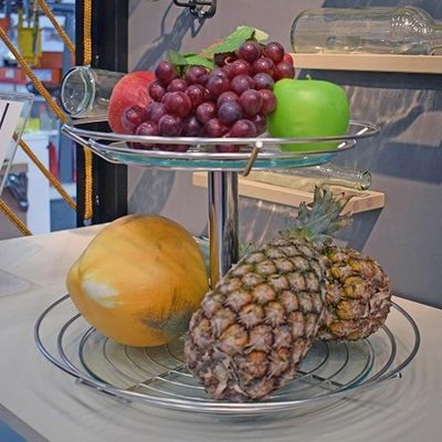 Fruteira Dupla de Mesa Bancada Aramada com Vidro Redonda Masutti 2 Andares Suporte para Frutas