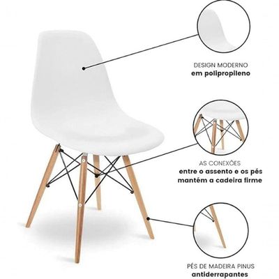 Conjunto 4 Cadeiras Eiffel Moderna Pé Palito Branca Base Madeira