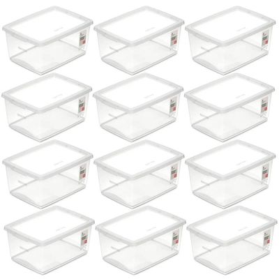 Kit 12 Caixas Plásticas Cesto Organizador Tampa Click Empilhável 33,5x24cm Ordene