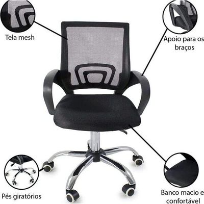 Cadeira De Escritório Confortavel Home Office Mesh Diretor Giratoria New Java - Preto