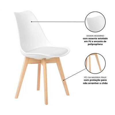 Kit Com 2 Cadeira Leda Branca Estofada Sala Jantar Moderna
