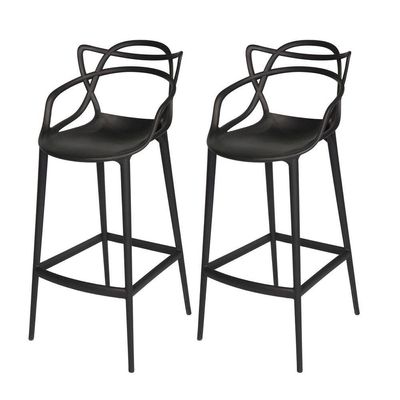 Conjunto 2 Banqueta Allegra Alta Master Empilhavel Resistente Preta Cozinha Americana Balcão Polipropileno