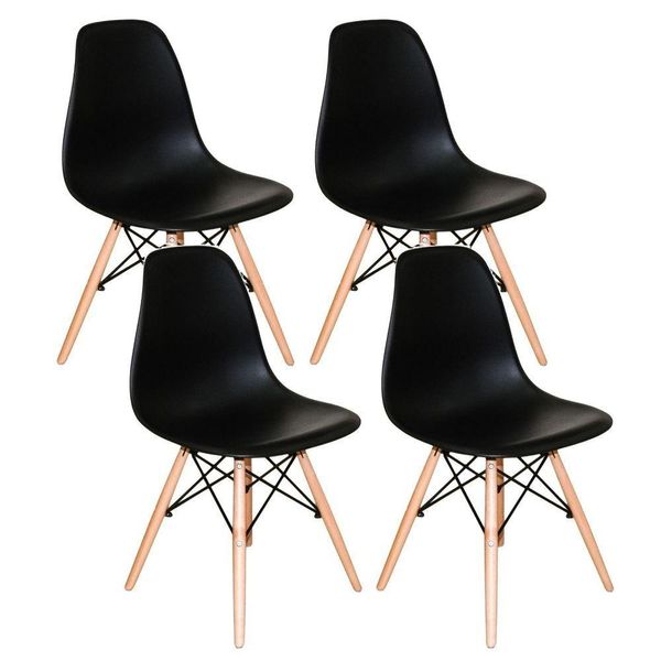 Conjunto 4 Cadeiras Concha Sala Jantar Cozinha Eiffel Pé Palito Preto