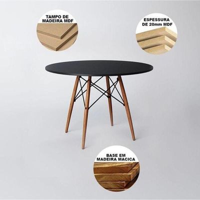 Mesa Eiffel Preta 80cm Madeira Ideal Para Cozinha Sala De Jantar Ou Escritório