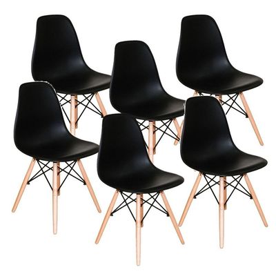 Kit 6 Cadeiras Moderna Sala Jantar Cozinha Eiffel Pé Palito Preto