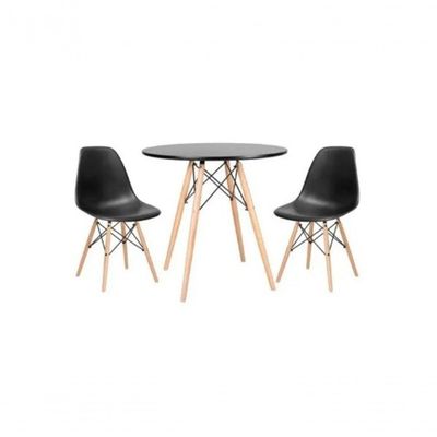 Kit Mesa Jantar Eiffel 80cm Preta + 2 Cadeiras Eames Eiffel