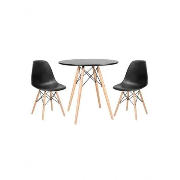 Kit Mesa Jantar Eiffel 80cm Preta + 2 Cadeiras Eames Eiffel