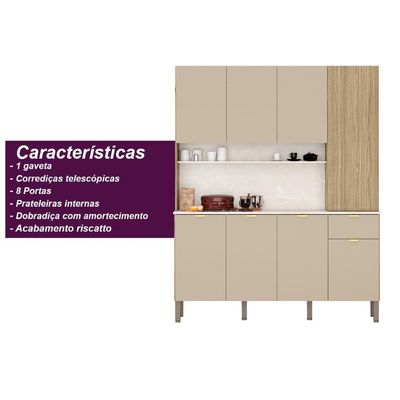 Armario De Cozinha Compacta 8 Portas 1 Gaveta Slow Freijó-vanilla-riscatto
