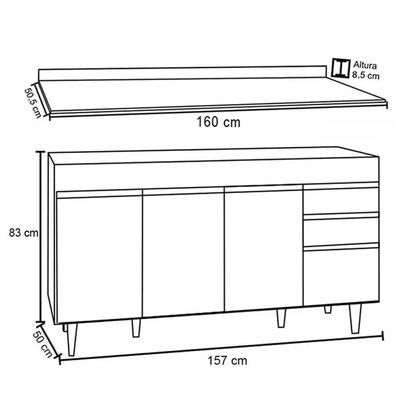 Balcão Gabinete Para Pia Com Tampo 160cm Arkansas Preto-cinza - Lumil