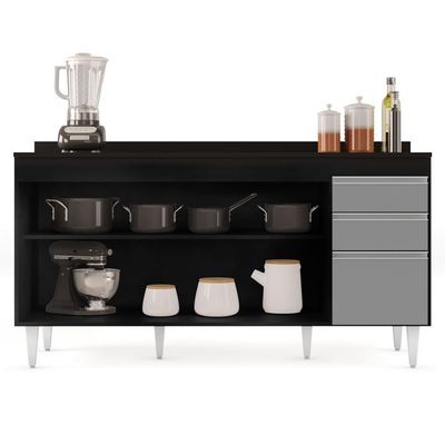 Balcão Gabinete Para Pia Com Tampo 160cm Arkansas Preto-cinza - Lumil