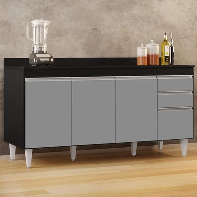 Balcão Gabinete Para Pia Com Tampo 160cm Arkansas Preto-cinza - Lumil