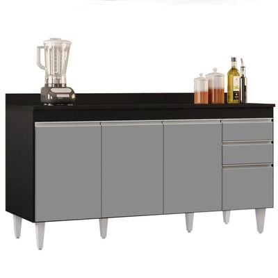 Balcão Gabinete Para Pia Com Tampo 160cm Arkansas Preto-cinza - Lumil