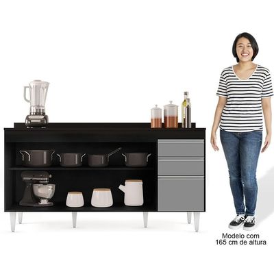 Balcão Gabinete Para Pia Com Tampo 160cm Arkansas Preto-cinza - Lumil