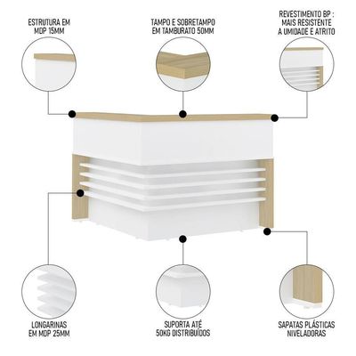 Balcão De Em L 147x147cm Corp A06 Carvalho-branco - Mpozenato