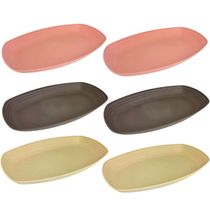 6 Petisqueiras Bambu Plástico Lines Lyor Sortidas 29x18cm Retangular Travessas Frios