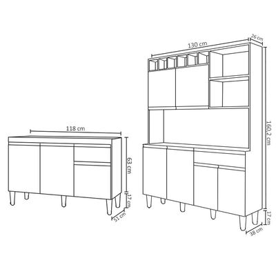 Cozinha Compacta Alice E Balcão Gabinete Sem Tampo Tatiane 120cm Branco - Ajl Móveis