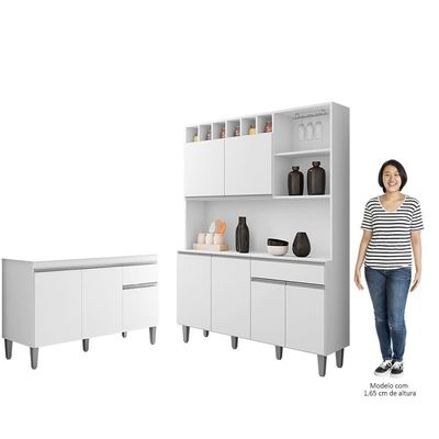Cozinha Compacta Alice E Balcão Gabinete Sem Tampo Tatiane 120cm Branco - Ajl Móveis