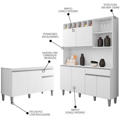 Cozinha Compacta Alice E Balcão Gabinete Sem Tampo Tatiane 120cm Branco - Ajl Móveis