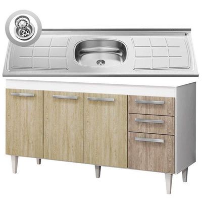 Balcão Gabinete Lis E Pia Inox 150cm 4 Portas L03 Lis - Mpozenato Branco-castanho