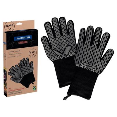 Luvas para Churrasco Tramontina Black em Silicone e Poliéster Grelha Forno Churrasqueira