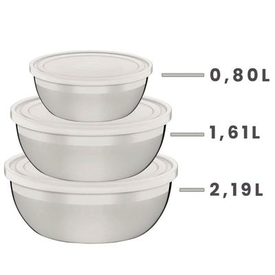 Jogo de Potes em Aço Inox com Tampa Plástica Tramontina Freezinox 3 Peças