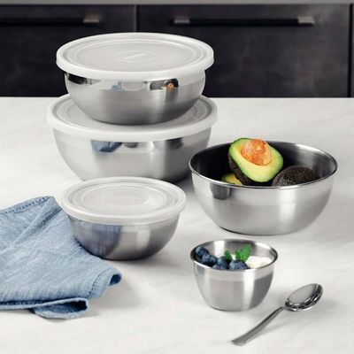 Jogo de Potes em Aço Inox com Tampa Plástica Tramontina Freezinox 3 Peças
