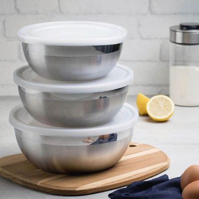 Jogo de Potes em Aço Inox com Tampa Plástica Tramontina Freezinox 3 Peças