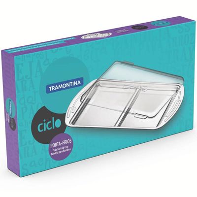 Porta Frios Tramontina Ciclo em Aço Inox com Tampa de Plástico com Divisória Queijos e Presunto